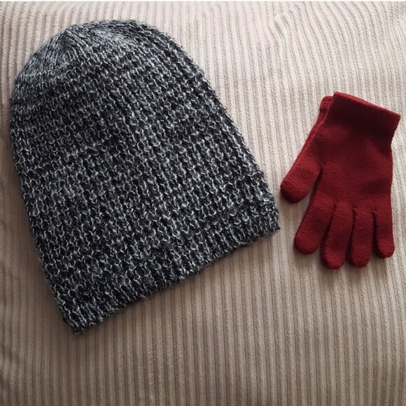 Gray Knit Beanie and Red Gloves - Picture 6 of 6